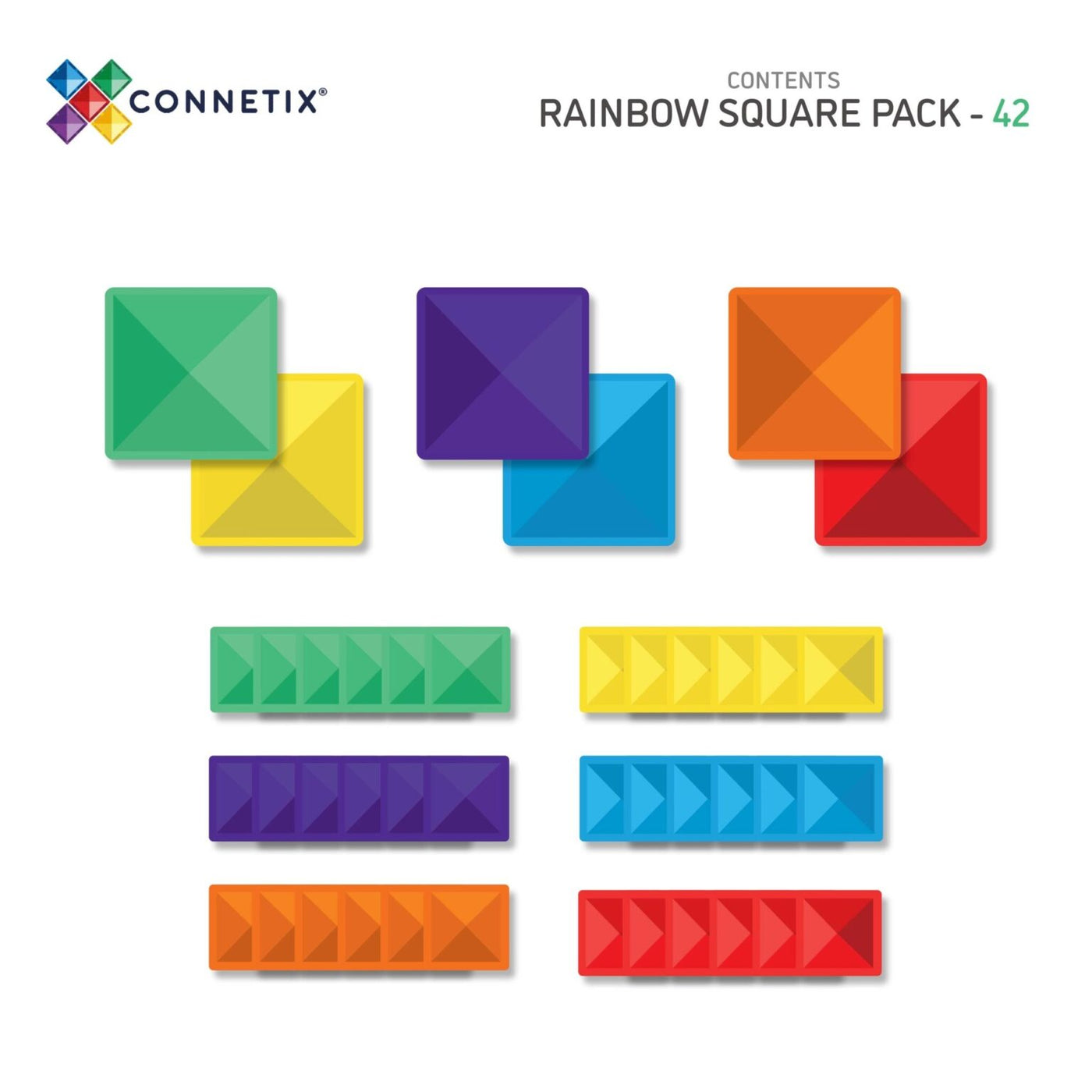 Connetix Magnetic Tiles - 42 Pc Rainbow Square Pack – Kids