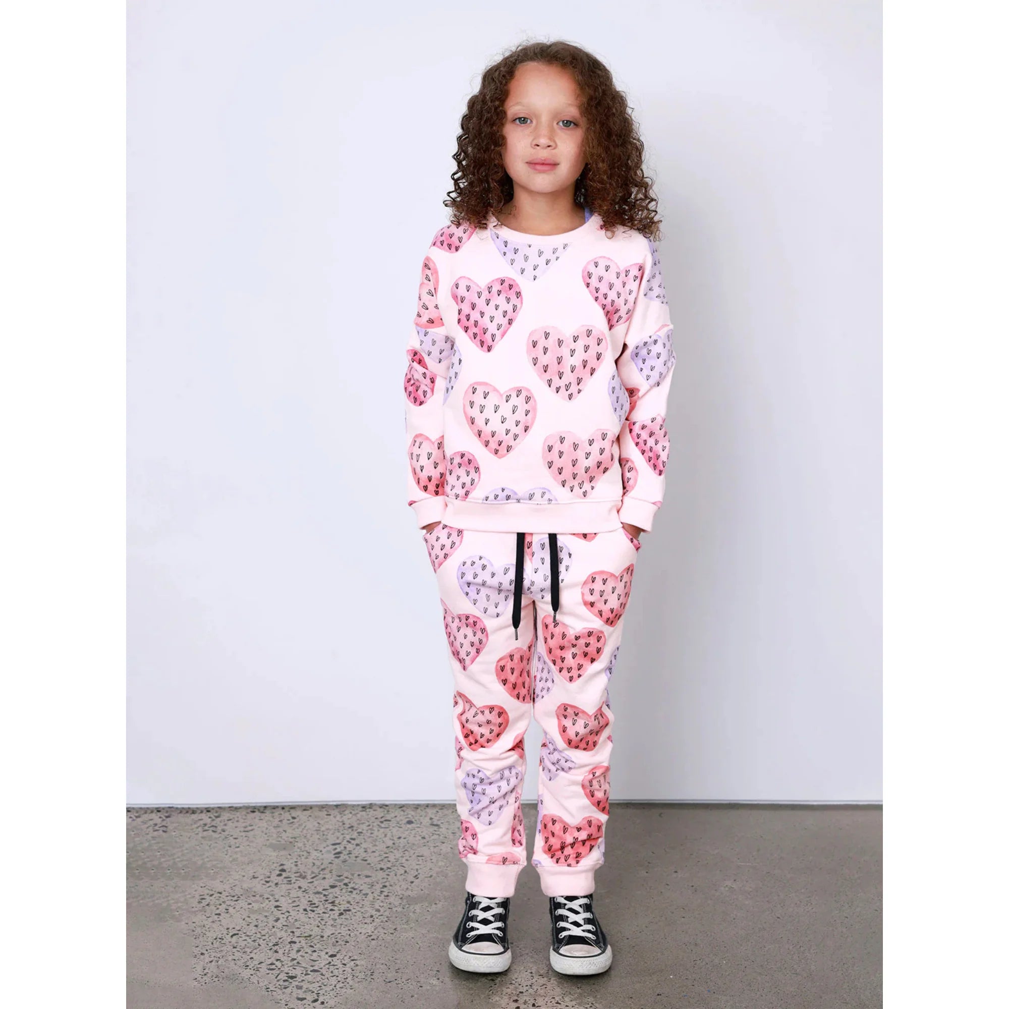 Minti hearts on hearts furry trackies in ballet pink