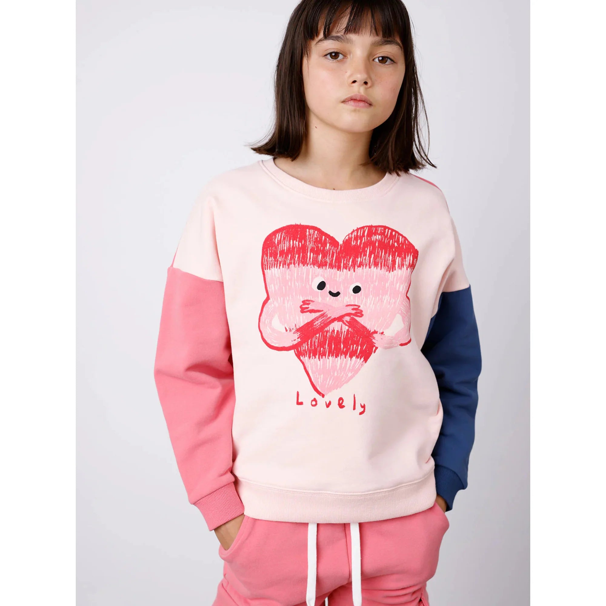 Minti lovely heart furry crew in ballet pink and navy