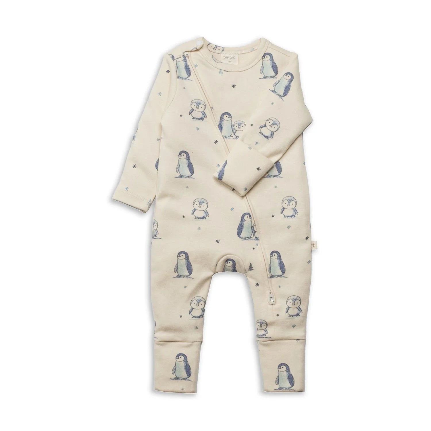 Tiny Twig long Sleeve Organic Zipsuit Penguin Print