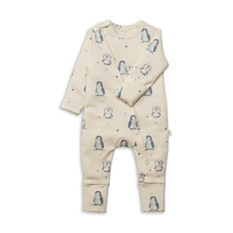 Tiny Twig long Sleeve Organic Zipsuit Penguin Print