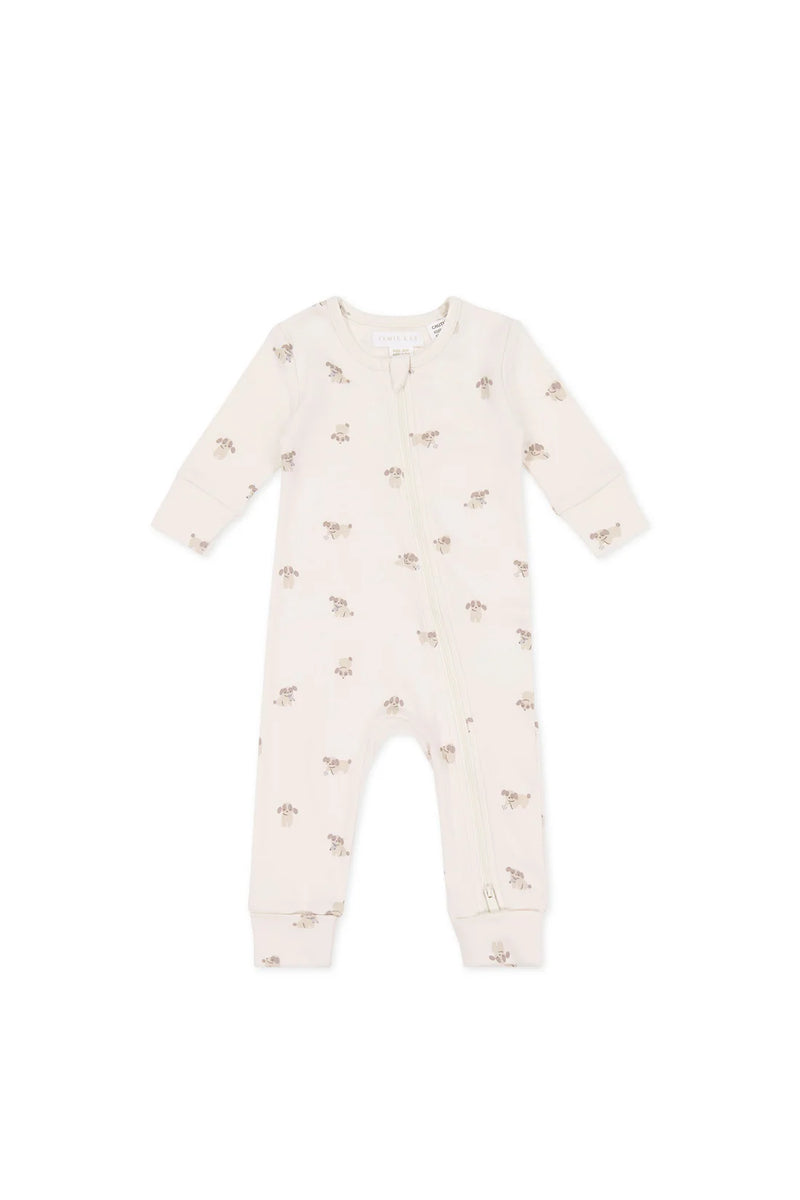 Jamie Kay Organic Cotton Reese Zip Onepiece - Sasha Puppy Tofu