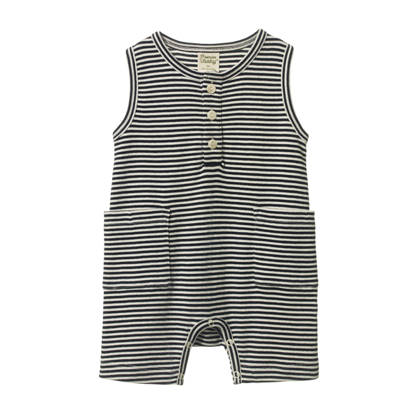 Nature Baby Camper Suit Navy Stripe in Navy