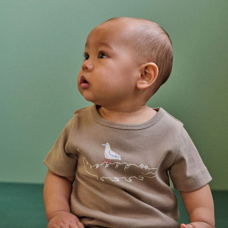 Nature Baby River Tee Curious Crocodile Print in Multi