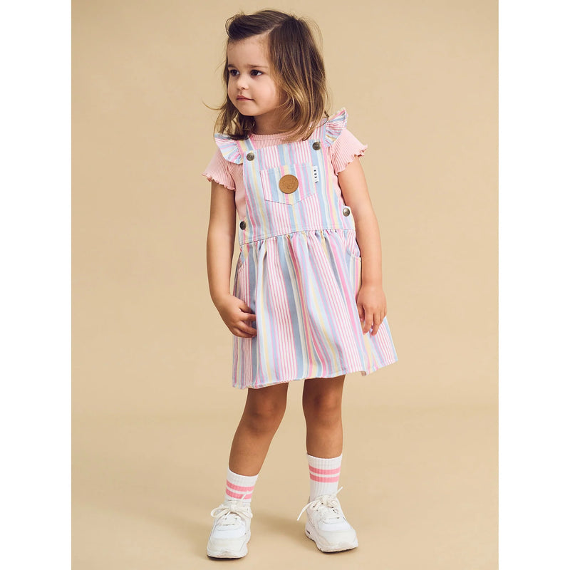 Huxbaby Rainbow Stripe Pinafore Dress Rainbow in Multi