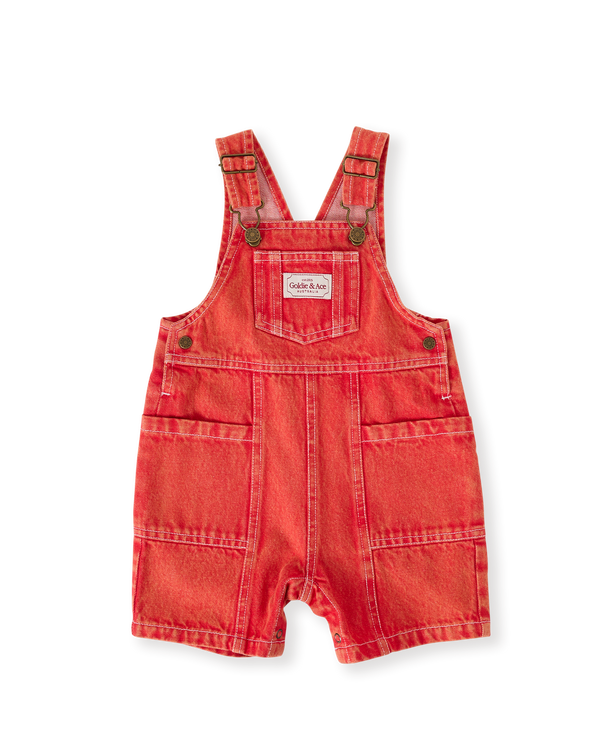Goldie & Ace burton vintage washed denim pocket overalls apple red