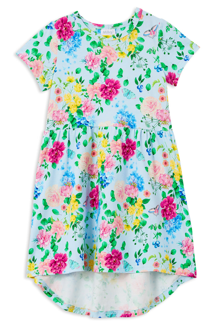 Milky Garden Party Hi-Lo Dress Ice Blue in Multi