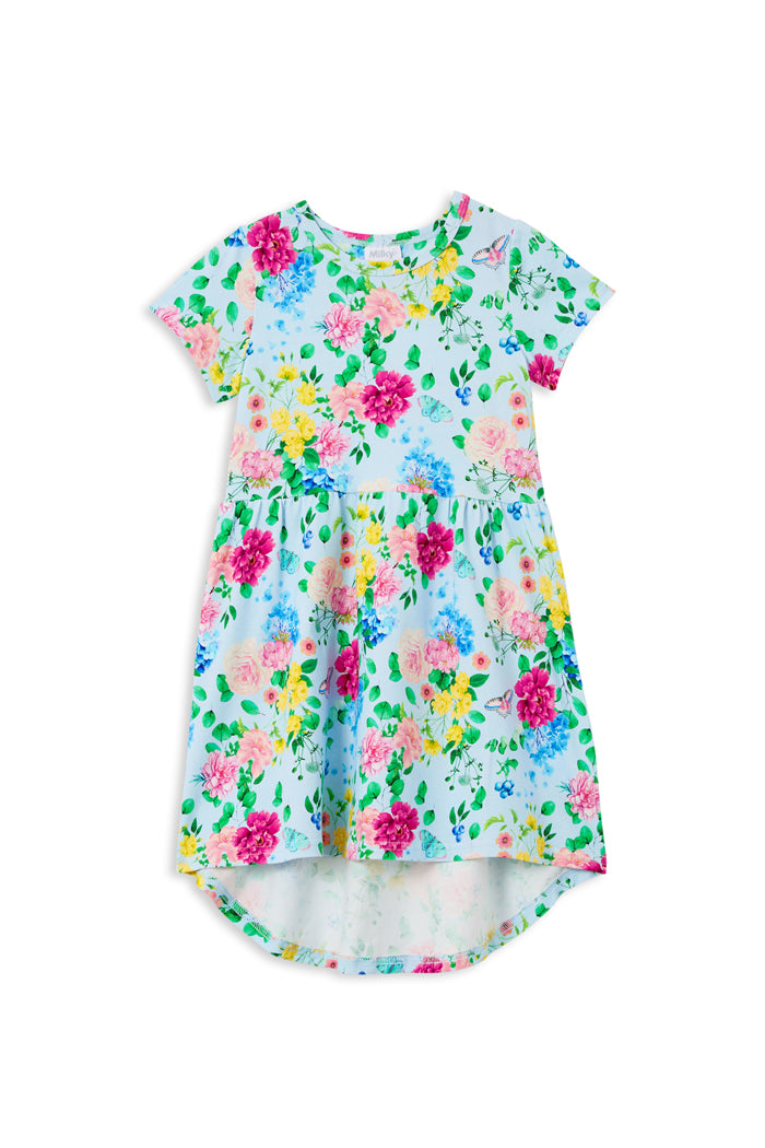 Milky Garden Party Hi-Lo Dress Ice Blue in Multi