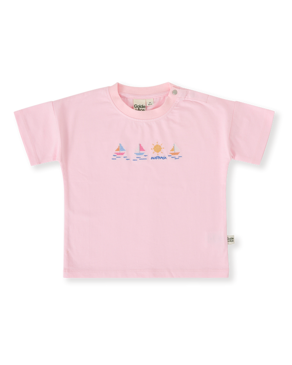 Goldie + Ace seaside sailing t-shirt in pink