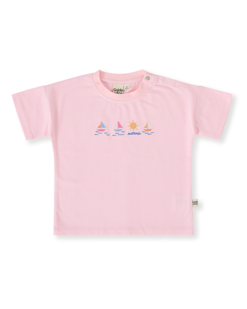 Goldie + Ace seaside sailing t-shirt in pink