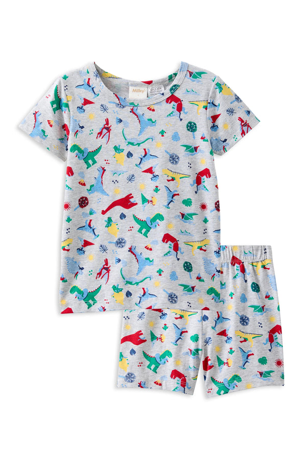 Milky Dinosaur Pyjamas in Silver Marle  2-7
