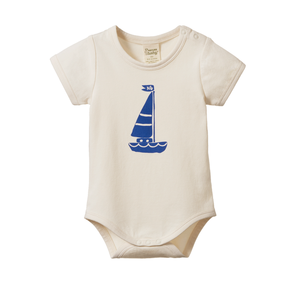 Nature Baby Stretch Jersey Short Sleeve Bodysuit in sail boat print