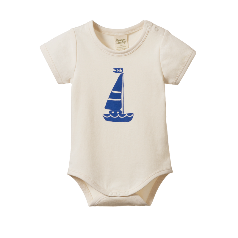 Nature Baby Stretch Jersey Short Sleeve Bodysuit in sail boat print