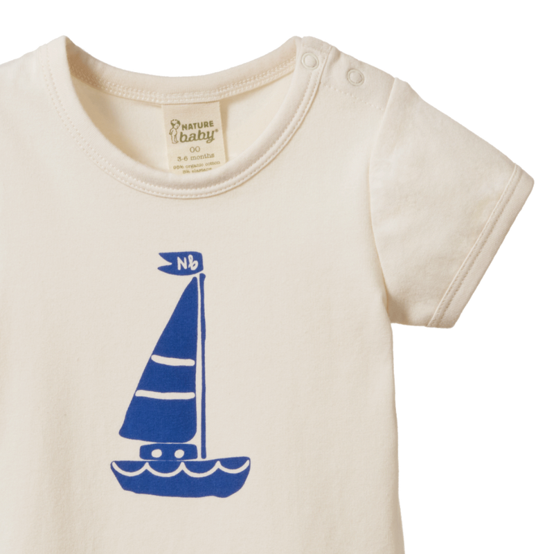 Nature Baby Stretch Jersey Short Sleeve Bodysuit in sail boat print