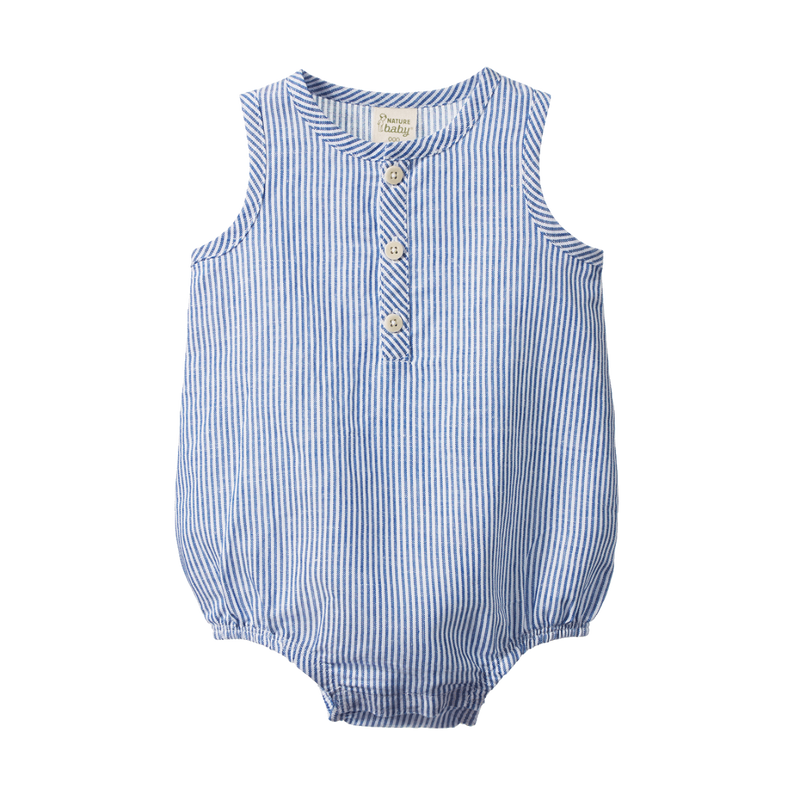 Nature Baby Cedar suit Linen in Blue stripe