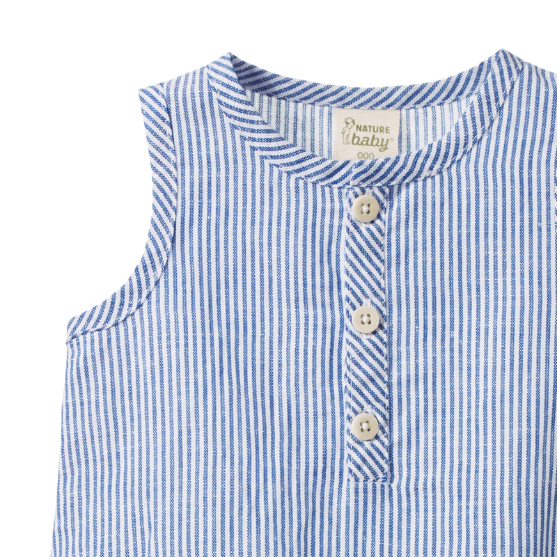 Nature Baby Cedar suit Linen in Blue stripe