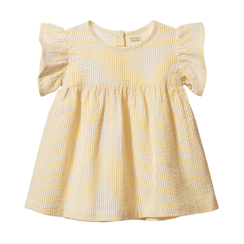Nature Baby Bonnie dress seersucker in Golden stripe