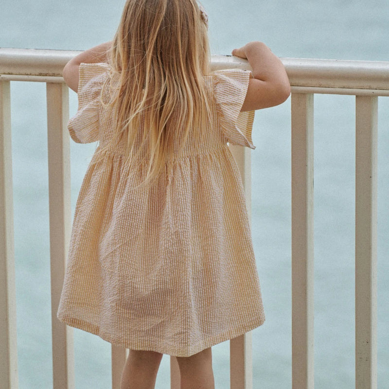 Nature Baby Bonnie dress seersucker in Golden stripe