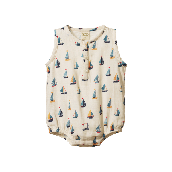 Nature Baby Cedar suit muslin in Regatta print