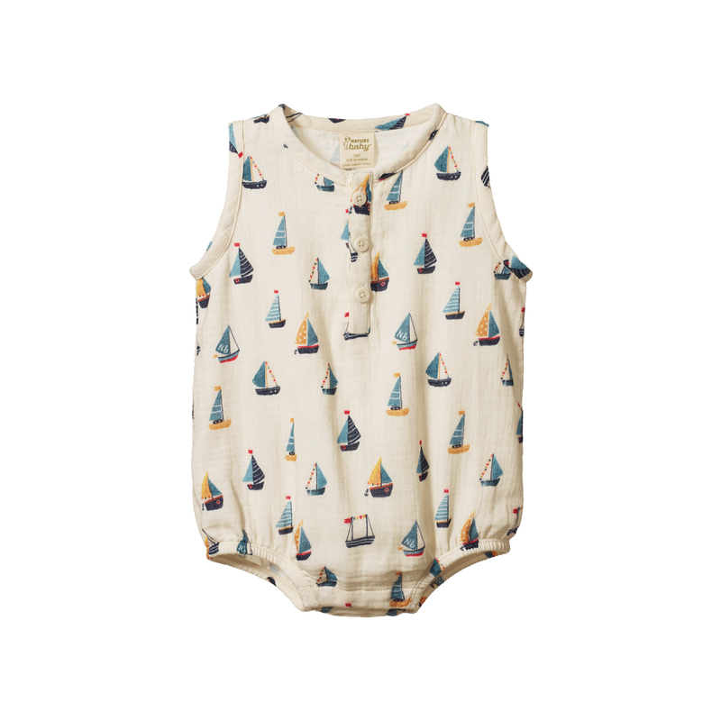 Nature Baby Cedar suit muslin in Regatta print