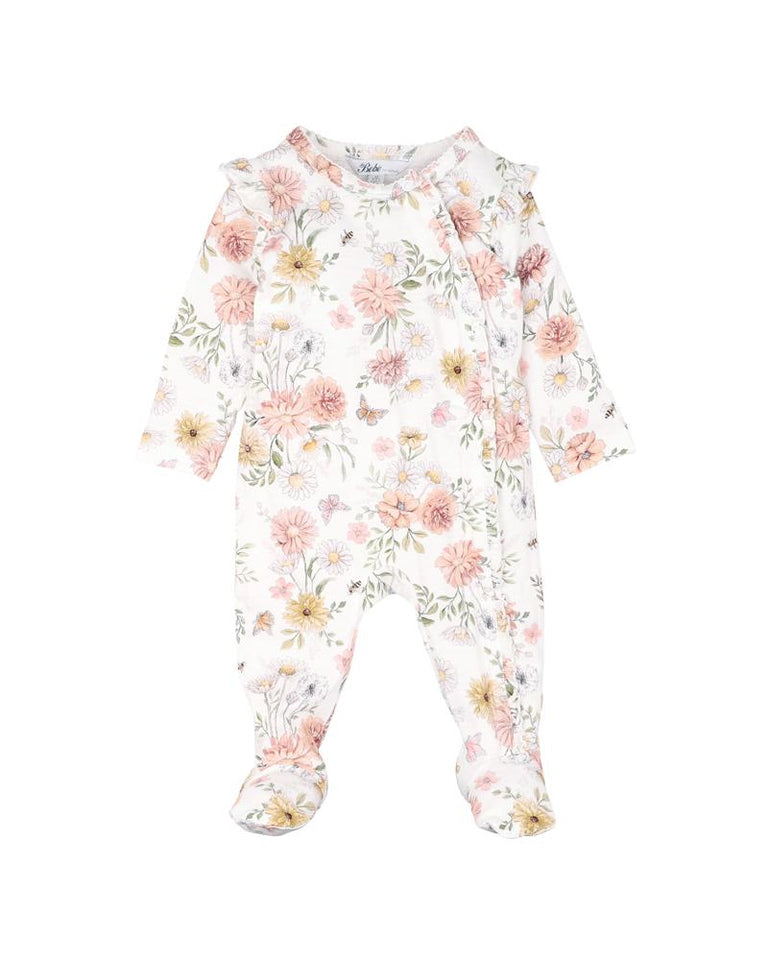 Bebe Lara Print LS Zip Onesie Floral in Multi