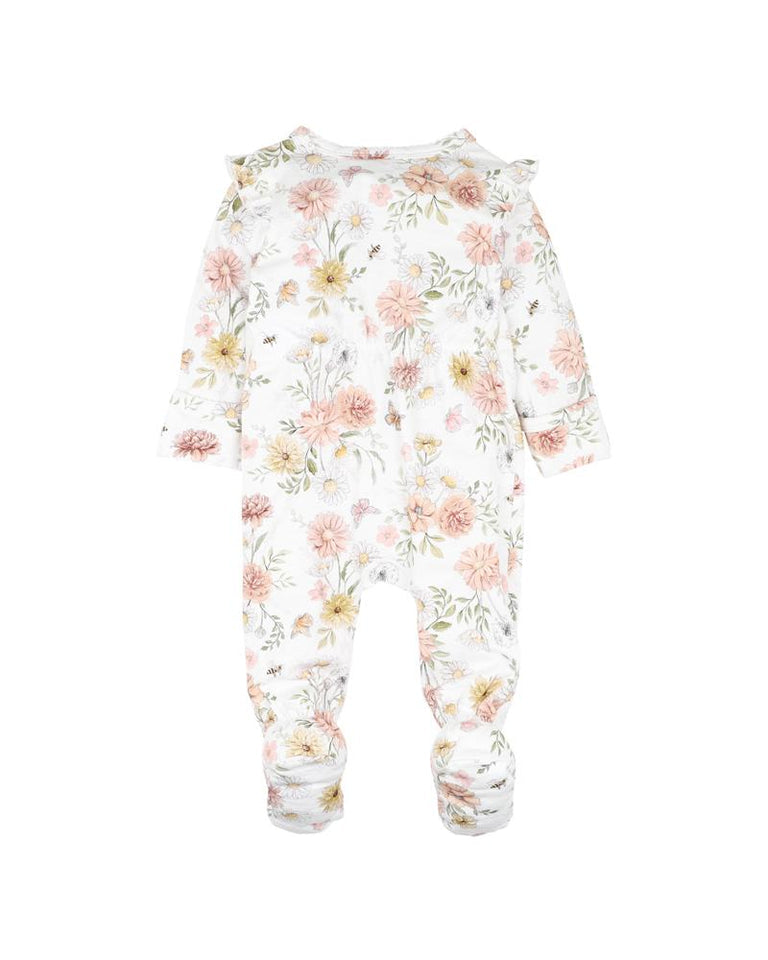 Bebe Lara Print LS Zip Onesie Floral in Multi