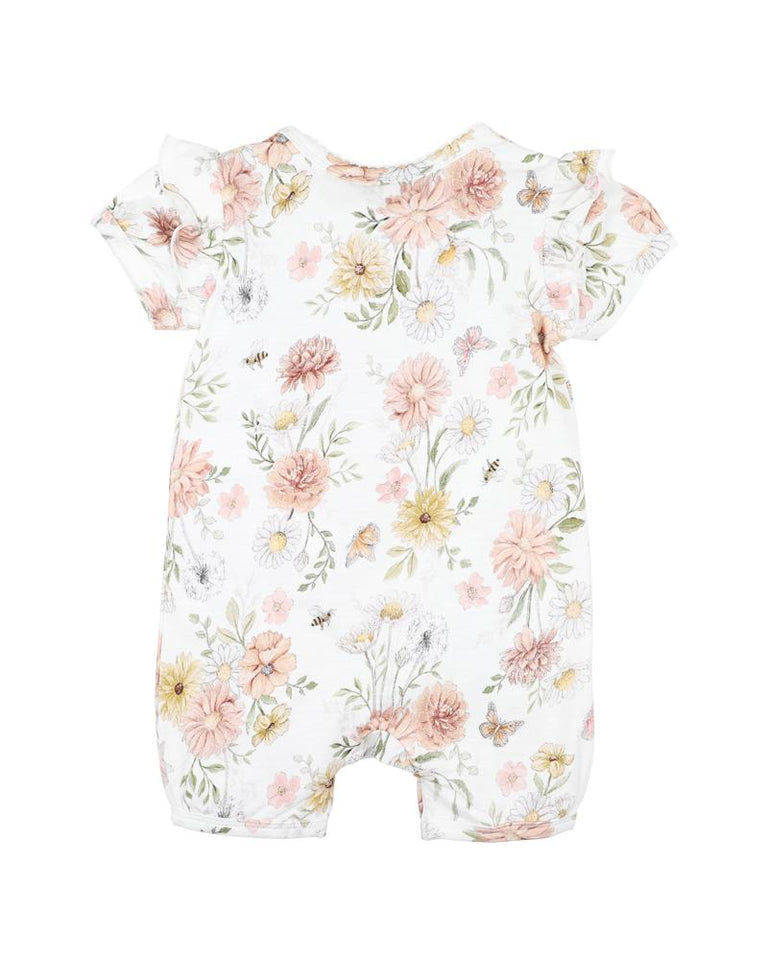 Bebe Lara Print SS Zip Romper Floral in Multi