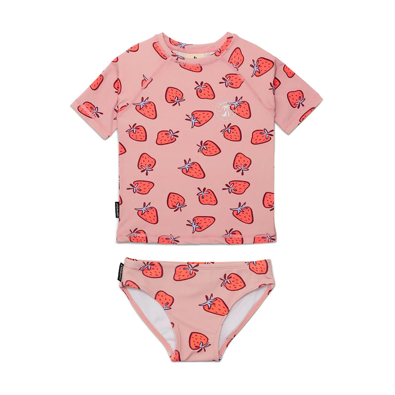 Crywolf short sleeve rash set in strawberry splash