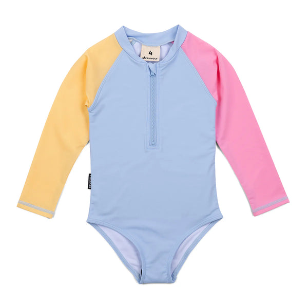 Crywolf long sleeve swimsuit in pop colourblock