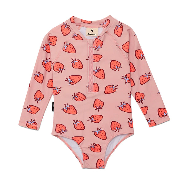 Crywolf long sleeve swimsuit in strawberry splash