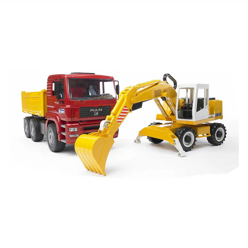 Bruder construction MAN TGa truck with liebherr excavator