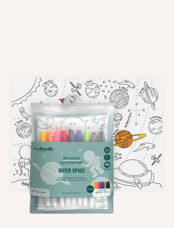 Reusable silicone activity mat - outer space