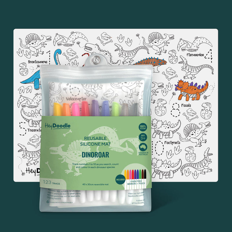 Hey doodle reusable silicone activity mat - dinoroar