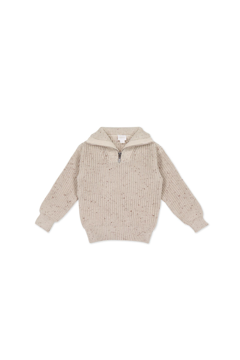 Jamie Kay Nicholas Half Zip Jumper - Oatmeal Little Fawn Elk Fleck