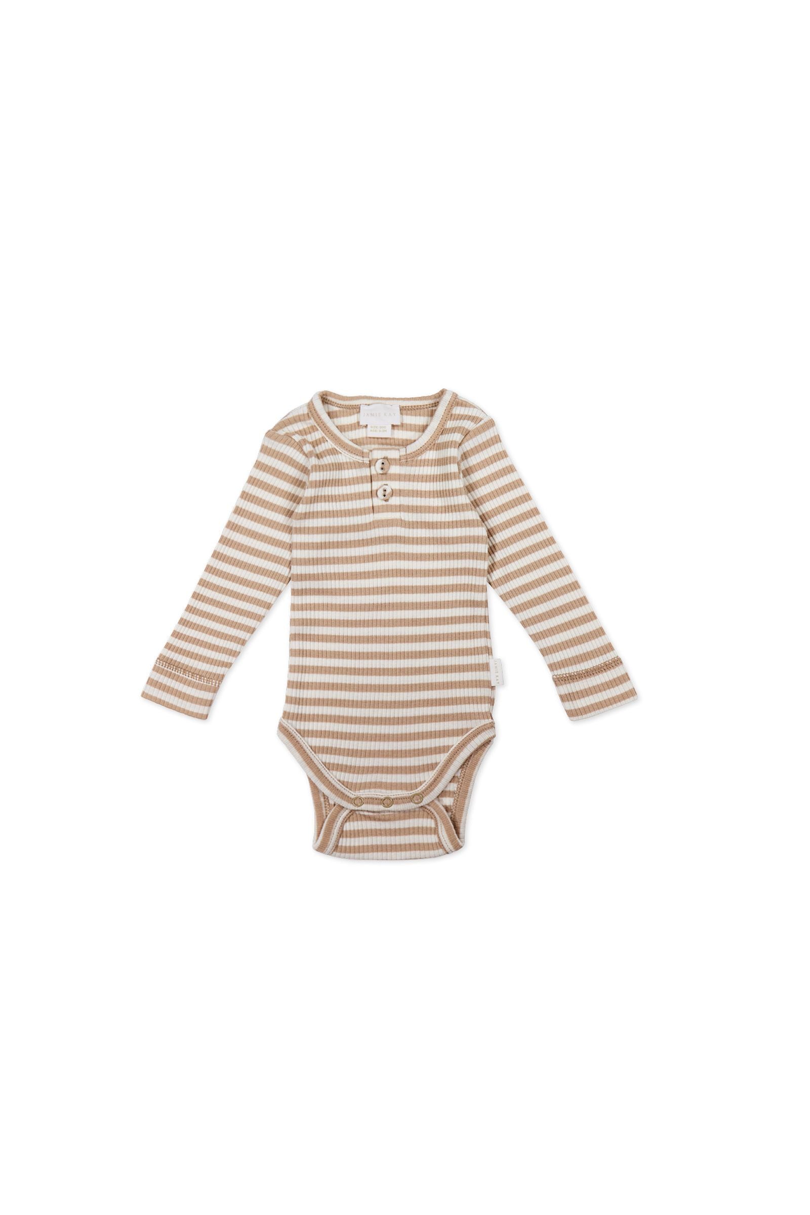Jamie Kay Organic Cotton Modal Long Sleeve Bodysuit - Narrow Stripe Baker/Cloud