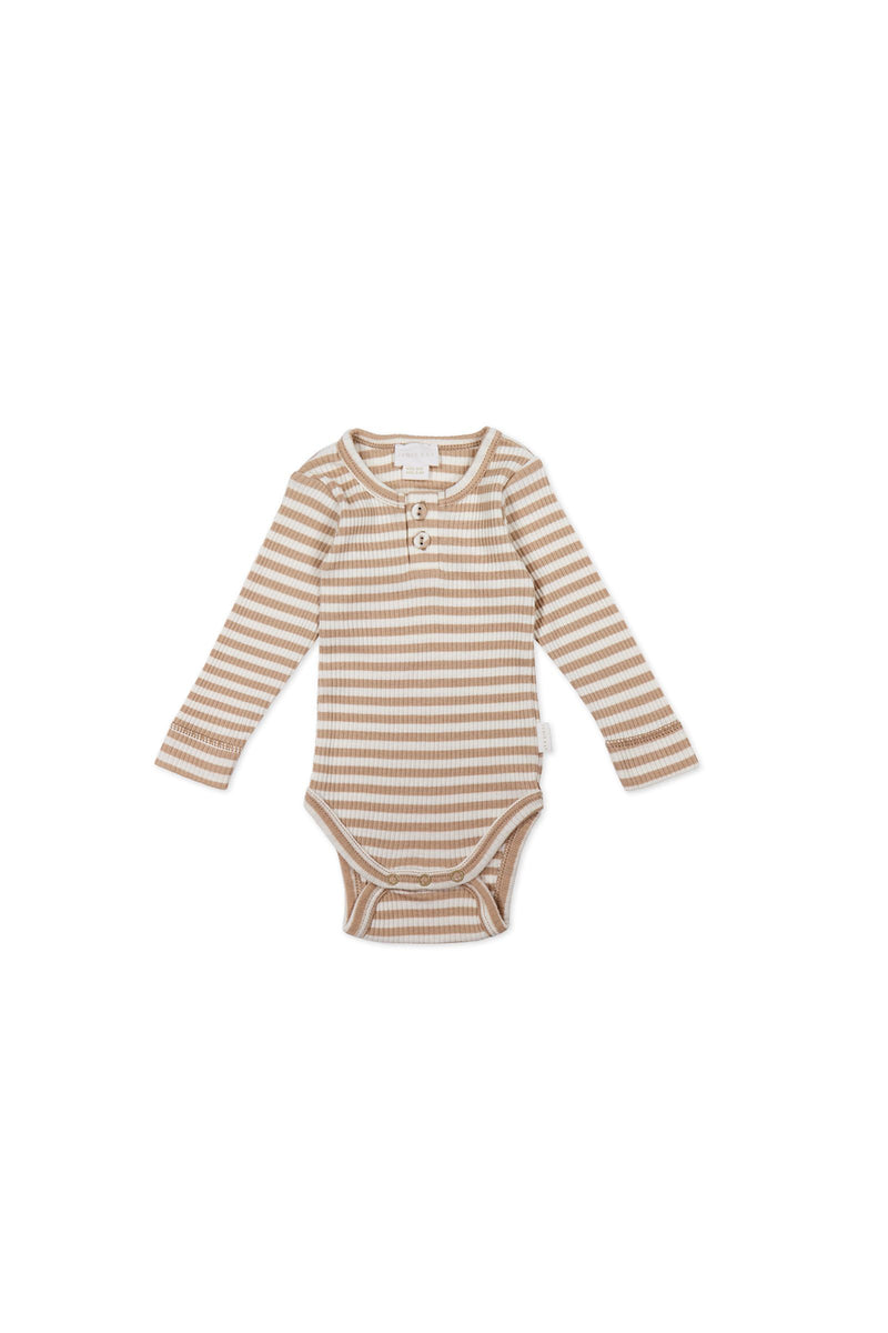 Jamie Kay Organic Cotton Modal Long Sleeve Bodysuit - Narrow Stripe Baker/Cloud