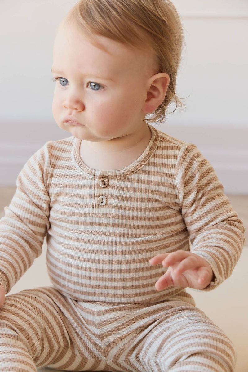 Jamie Kay Organic Cotton Modal Long Sleeve Bodysuit - Narrow Stripe Baker/Cloud