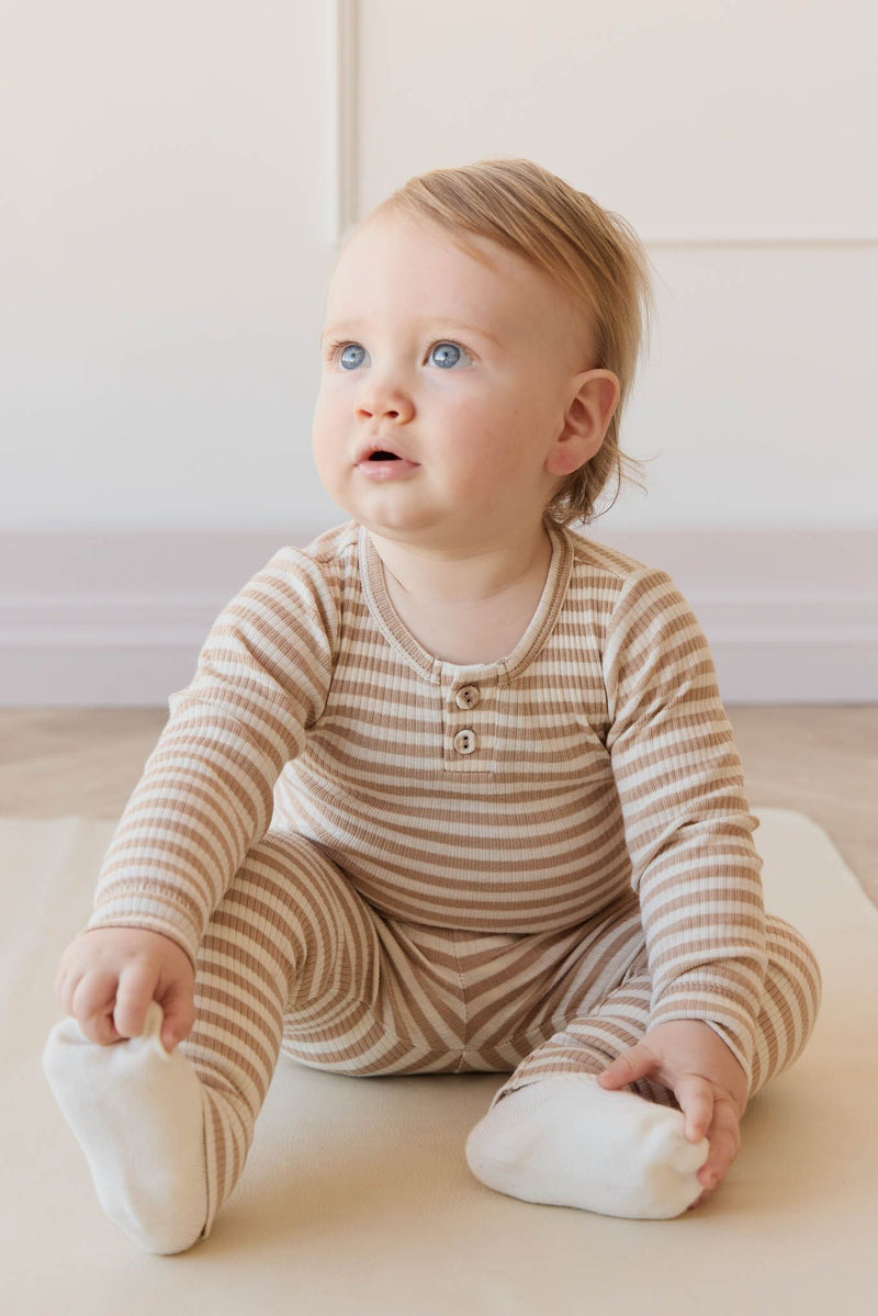 Jamie Kay Organic Cotton Modal Long Sleeve Bodysuit - Narrow Stripe Baker/Cloud