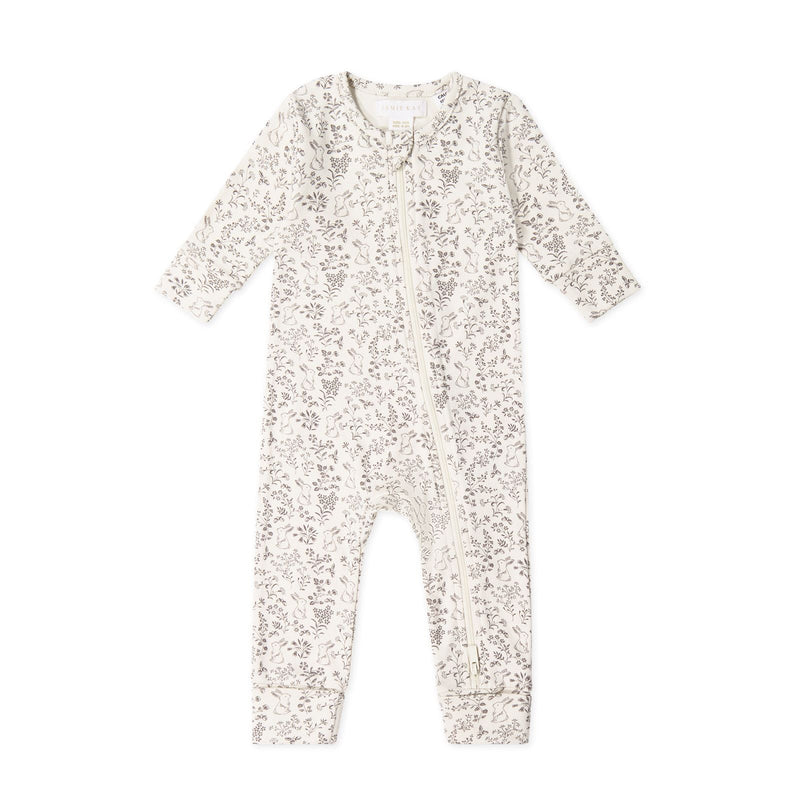 Jamie Kay Organic Cotton Reese Zip Onepiece - Garden Bunnies Tofu