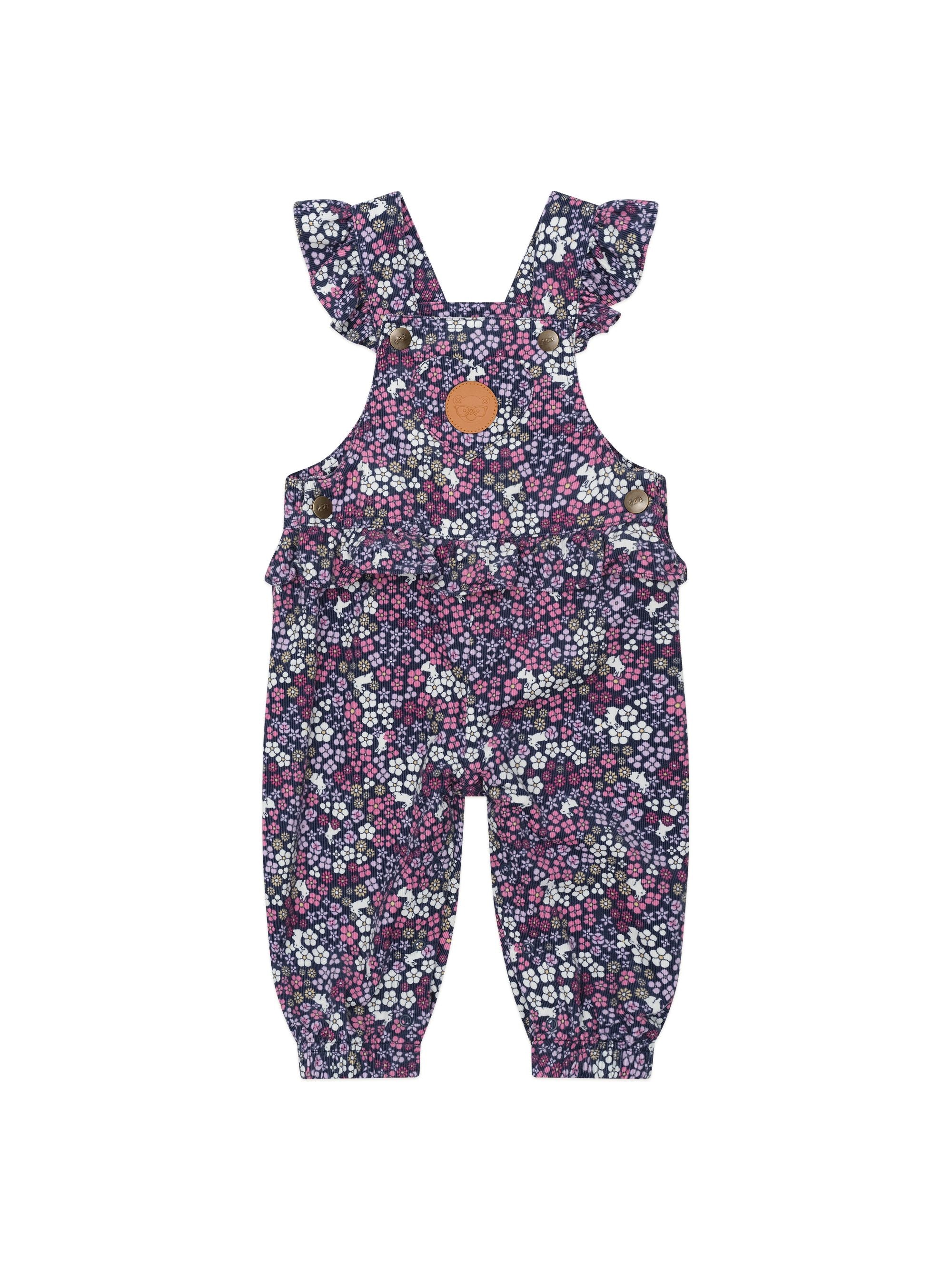 Huxbaby midnight flower garden frill Overalls in Blue