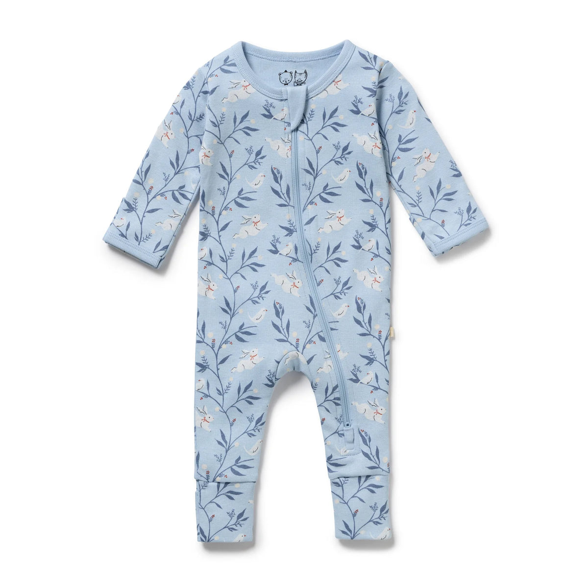 Wilson & Frenchy Organic Cotton Ribbed Zipsuit in Bunny Whistle Print
