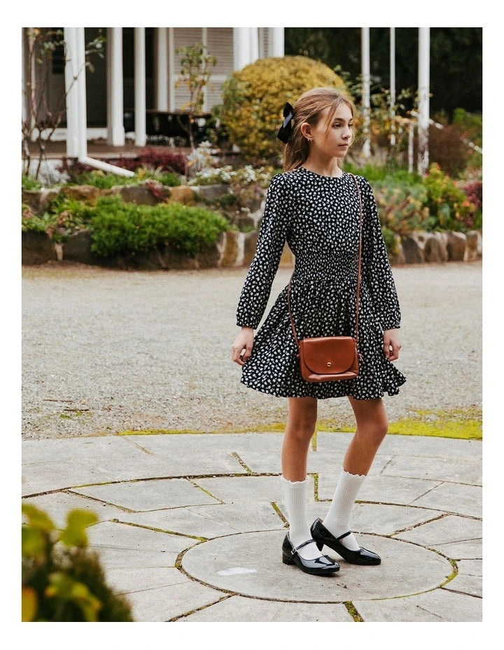 Eve Girl Eva Dress in black with white floral
