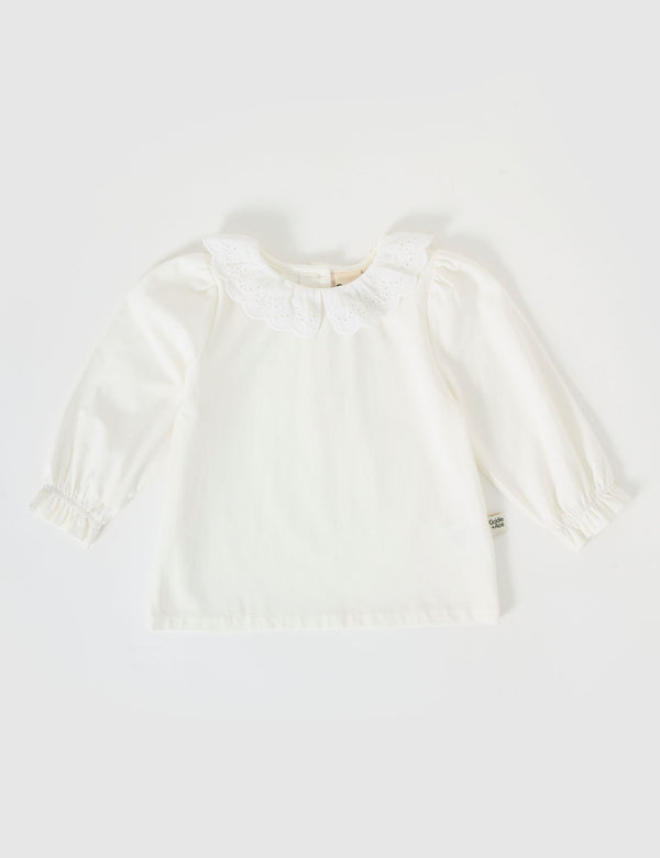 Goldie & Ace Laura Puff Sleeve Collar Top in White