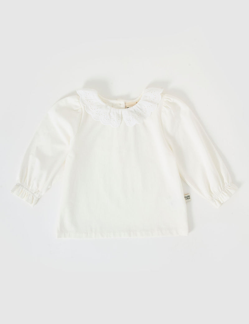 Goldie & Ace Laura Puff Sleeve Collar Top in White