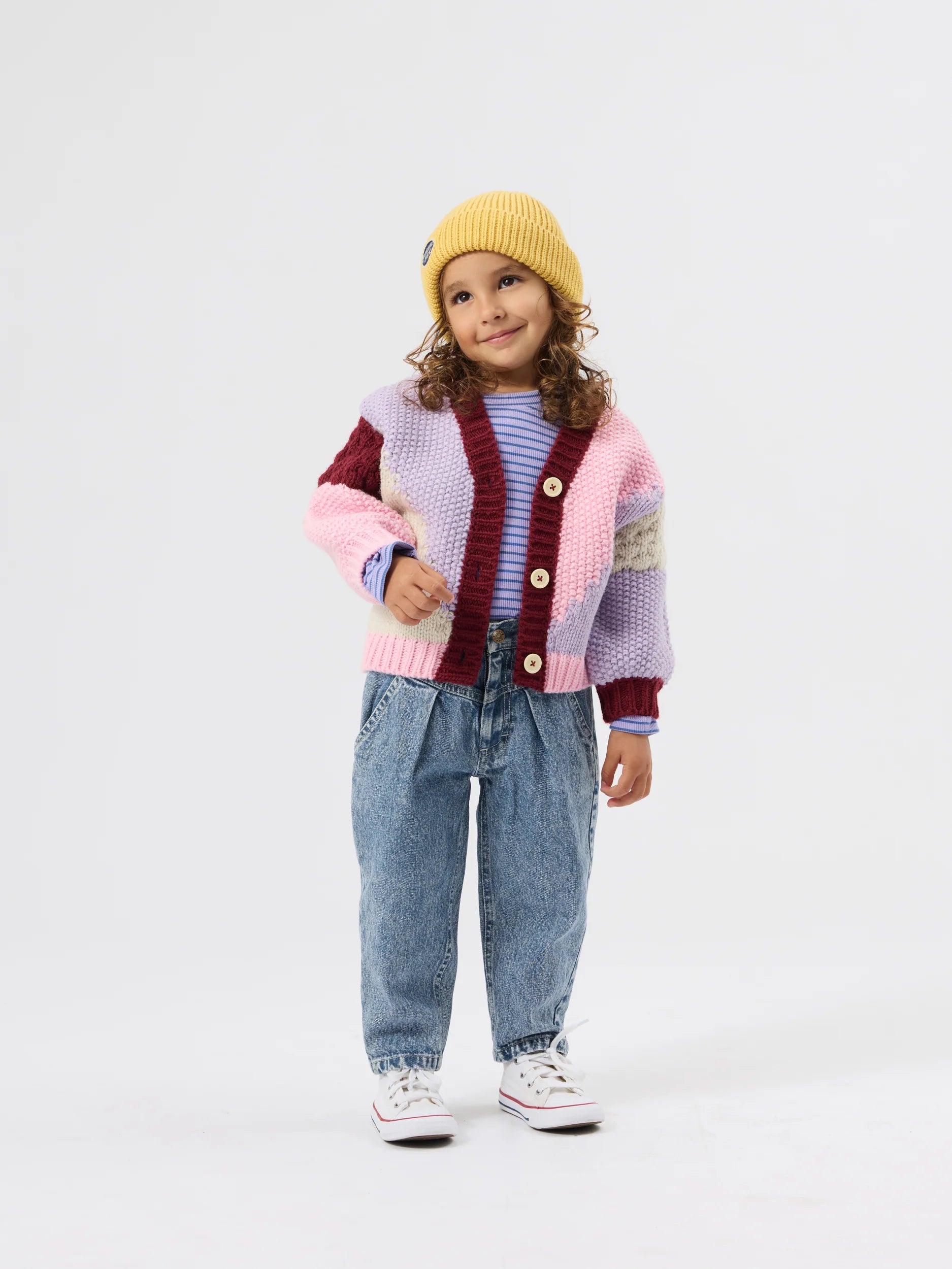 Goldie + Ace colour block knit cardigan in multi colours