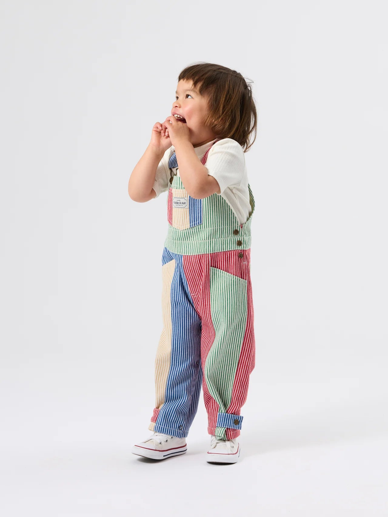 Goldie + Ace patchwork stripe Blake overalls