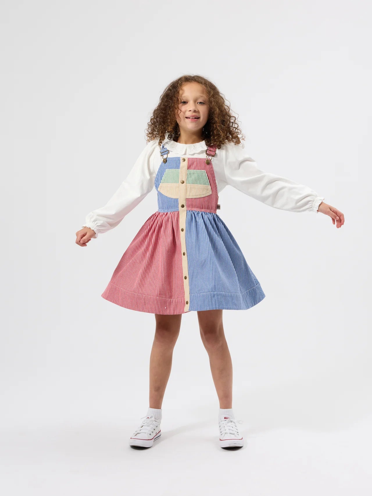 Goldie + Ace Patchwork stripe Heidi pinafore dress