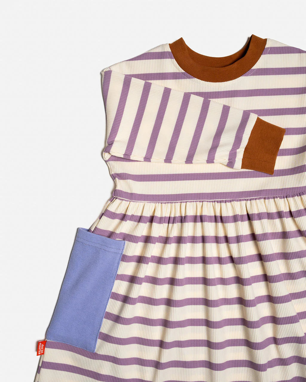 Das Ist Maurice Long Sleeve Bell Dress in Purple Stripes