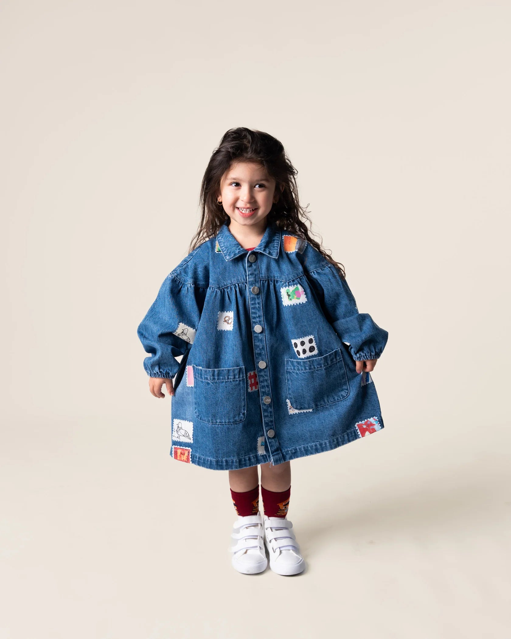 Das ist Maurice denim smock dress stamps