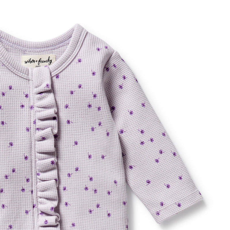 Wilson & Frenchy Lulu Daisy Organic Waffle Ruffle Zipsuit